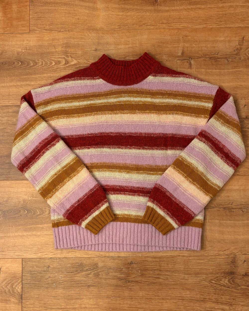 GAP Striped Crewneck Sweater Multicolor Pink Burgundy Mustard